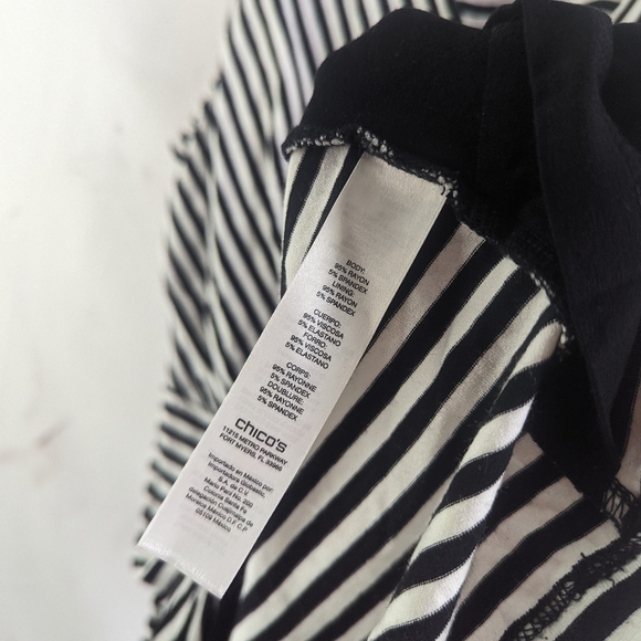 Chicos Tank Top Womens 2 Large Black White Striped V Neck Shirt Asymmetric - Picture 8 of 9